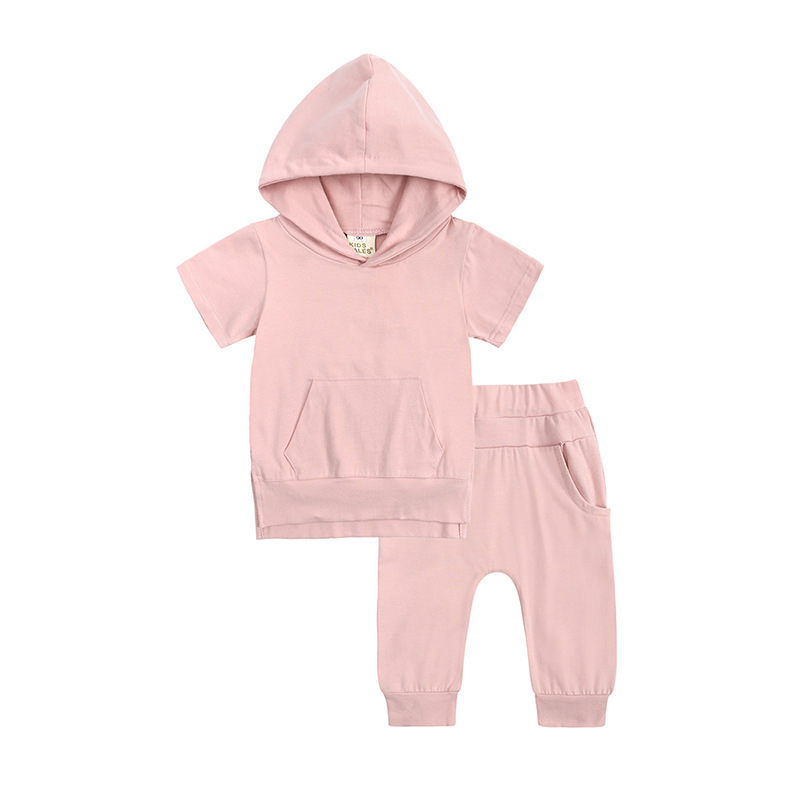 Conyson Kids Baby Boy Clothes Custom Logo Short sleeves hoodies Two Piece Biker Outfits Toddler Girls Boutique Clothing Sets