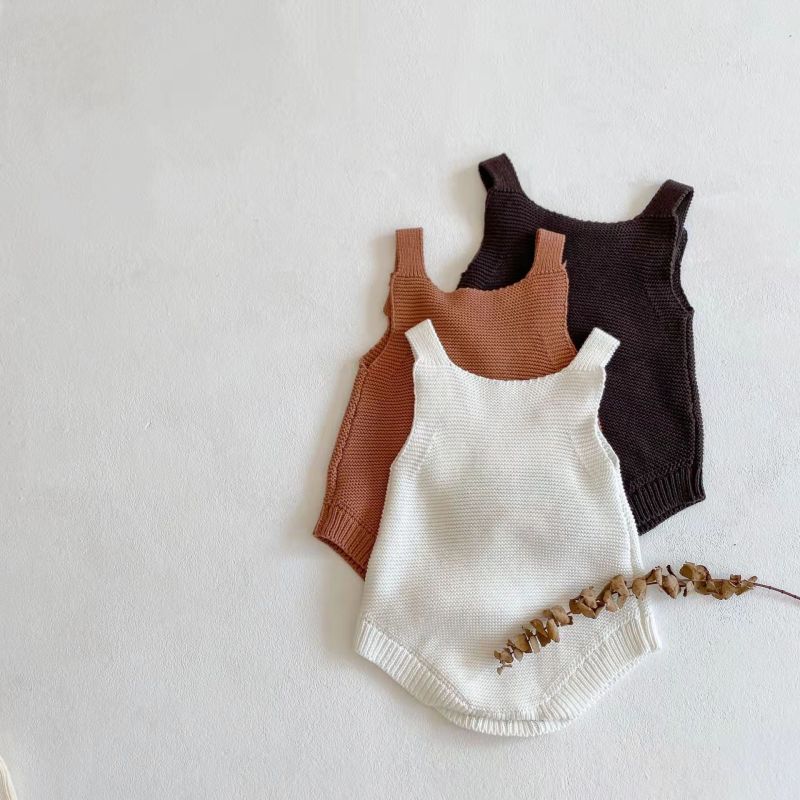 Conyson Wholesale High Quality Newborn Clothing Sleeveless Knit Jumpsuit 3 Colors Rainbow Cotton Baby Rompers
