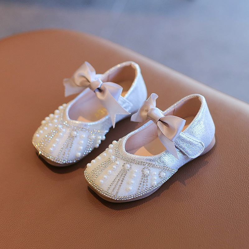 Conyson New Children Leather Shoes Rhinestone Bow Princess Girls Party Dance Shoes Baby Student Flats Kids Performance Shoes