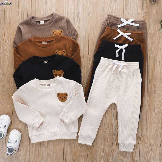 Conyson wholesale fall cotton baby kids korean designers unisex fashion boutique clothing suit boy girls winter clothes sets