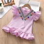 wholesale 2021 Summer Popular striped Round neck Ruffle Fly Sleeve parent-child clothes baby Girls Tassel Dress
