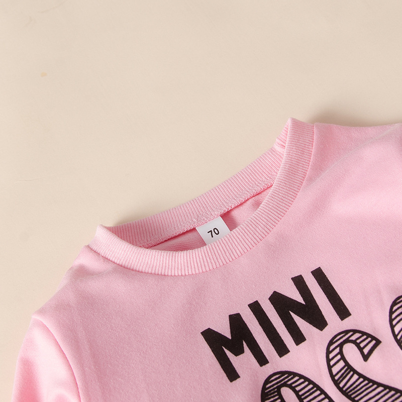 Casual Fashion Solid Color Letter Round Neck Girls Leopard Clothing Kids 3 Piece Little Girl Outfit Sets