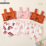 Conyson Wholesale Cotton Gauze Infant Flutter print bowknot Suit Baby kids girls Summer Clothing Rompers Sleeveless rompers