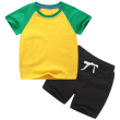 Yellow-green+black color matching short T suit