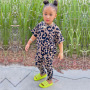 Conyson summer Kids Short Sleeve baby girls Top Long Leggings Stretch Leopard Printed Girls short sleeve suit