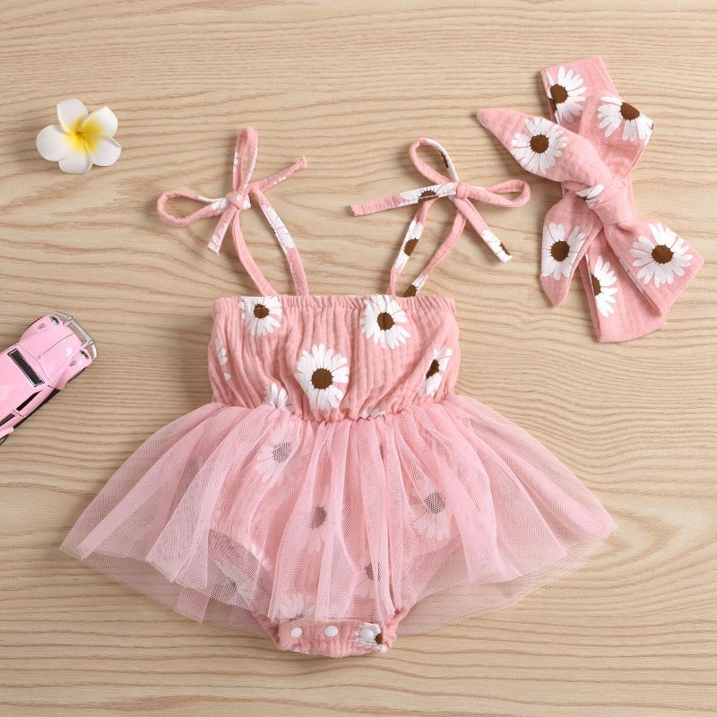 Conyson Newborn Baby Solid Short Headbands kids girls sunflower summer clothing sets Hot Sale Suit Baby Girl Romper Clothes sets