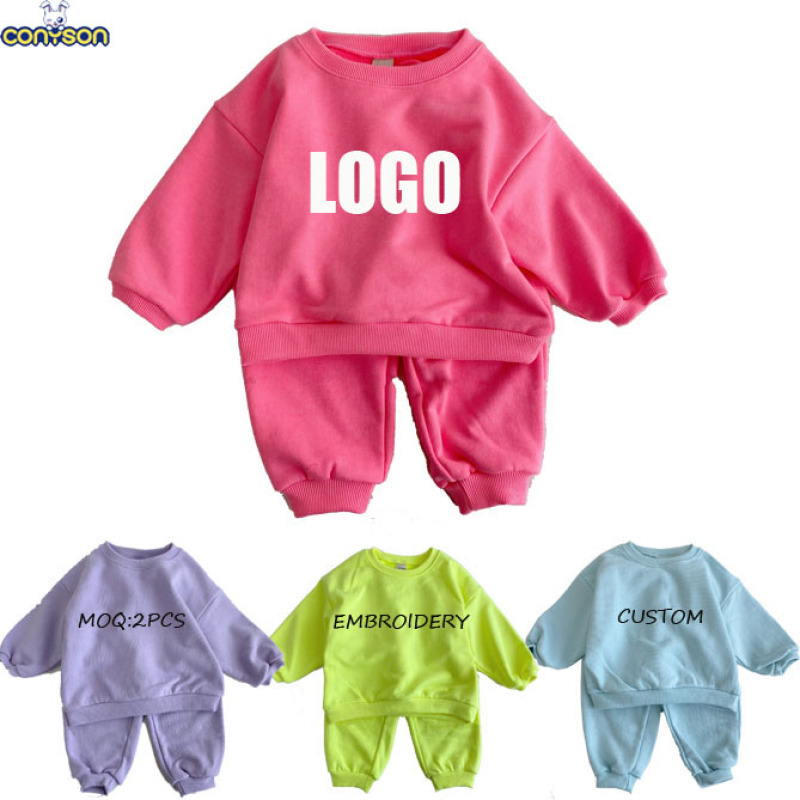 Conyson custom Made Outdoor toddler fall jogger solid Baby Kids clothing Tracksuits Wholesale boys girls Sweatsuit Clothes Sets
