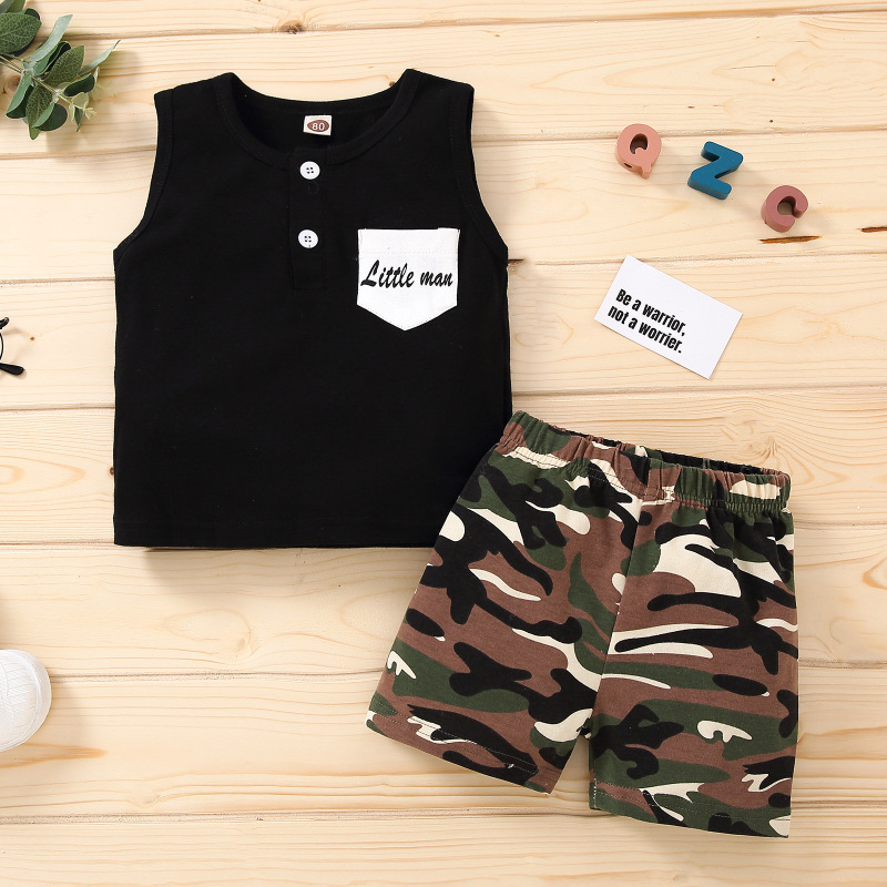 Conyson infant suits Toddler Boys 2 Pieces baby children sleeveless tank tops camouflage color kids wear Fashion clothing Sets