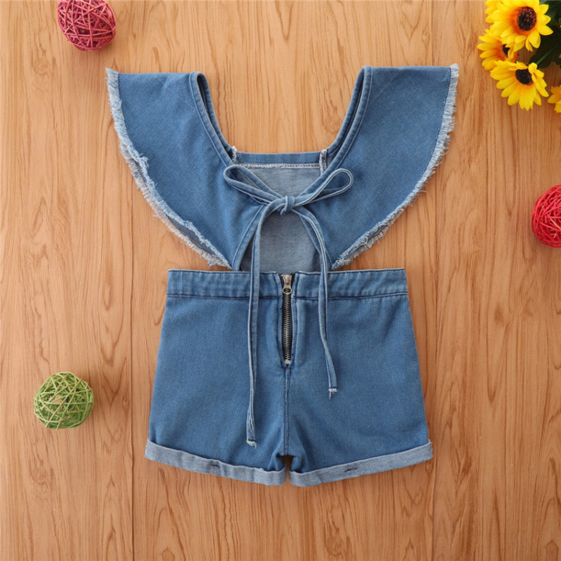 Conyson Summer Sleeveless Kids Girls Denim Jumpsuit Clothing Backless Top Shorts One Piece Littler Girls Clothes Outifits