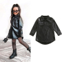 Conyson Wholesale Hot Fashion Summer Kids Clothes Leather PU Casual Solid Long Sleeve Single Breasted Straight Knee Dress Jacket