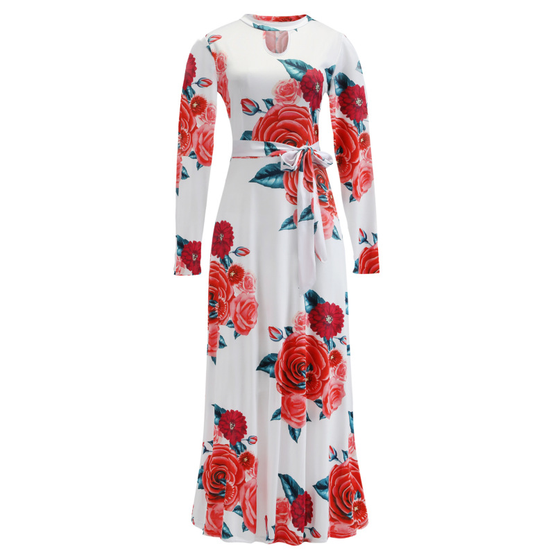 2022 Custom Summer Floral Long Skirts Hollow Out Printed Plus Size Women Clothing Holiday Elegant Casual Style Dress
