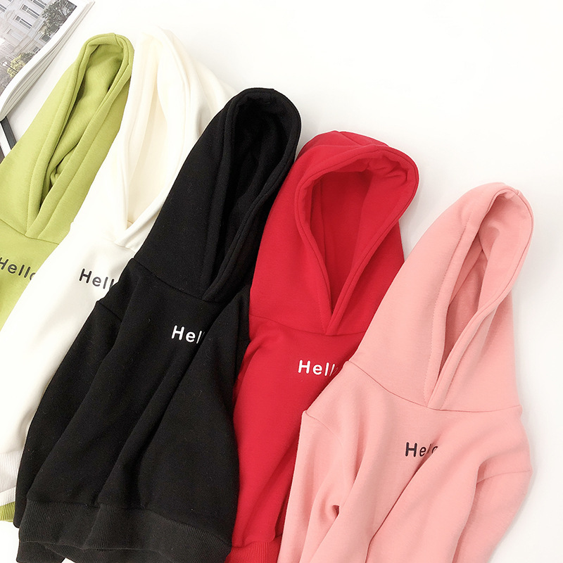 Conyson Baby Kids Boys Girls Clothes Hooded Letter Hello Solid Plain Hoodie Children Pullover Tops Custom Casual Kids Hoodies