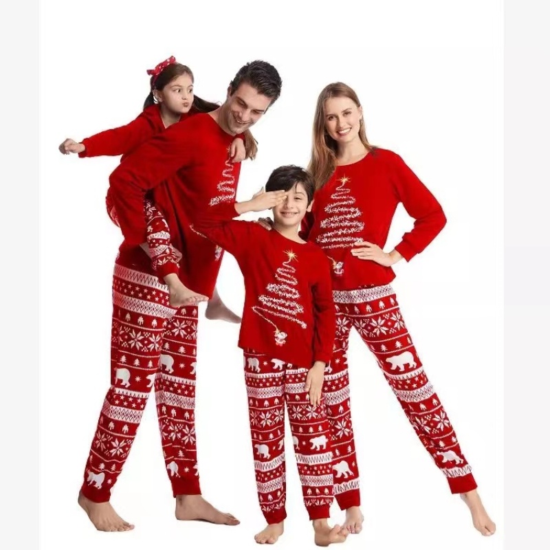 Conyson New Christmas Pajamas Set Mommy and Me Elk Print Family Suits Father Mother Kids Homewear Sleepwear Clothes