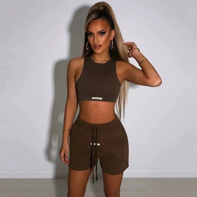 Conyson RTS Summer Western Style Thick 2 Piece Bodycon Outfits Tracksuit Sweat Jogger Suits Women's Atheleisure Crop Top Set