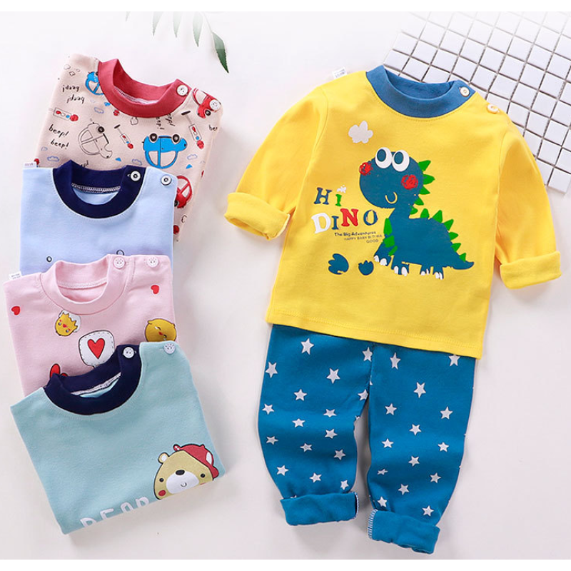 Conyson Wholesale Winter Long Sleeve Knitted Boys Clothes 2Pcs Baby children cartoon Suits for Kids cotton clothing pajama sets