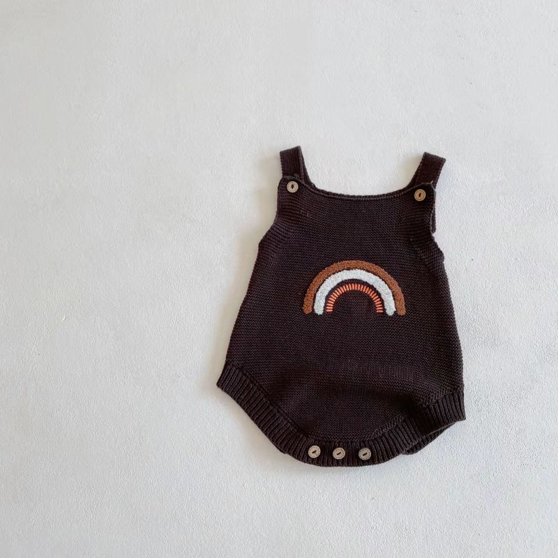 Conyson Wholesale High Quality Newborn Clothing Sleeveless Knit Jumpsuit 3 Colors Rainbow Cotton Baby Rompers