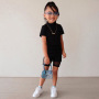 Conyson Hot Sale Kid Clothes Summer New Short Sleeves Black Solid Lace Top Shorts 2Pcs Fashion Children Causal Custom Outfit