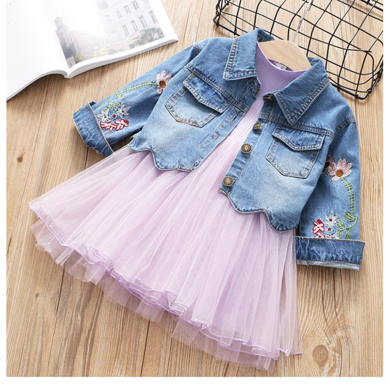 Casual Custom Jeans For Girls Children Clothes Girl long sleeve Kids Flowers Dress Kids Wear Girls Dresses