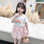 Conyson Summer 2023 New Children's Fashionable Clothes Baby Summer Dress Tulle Skirt Two-Piece Newborn Rainbow Ruffle Girl Set
