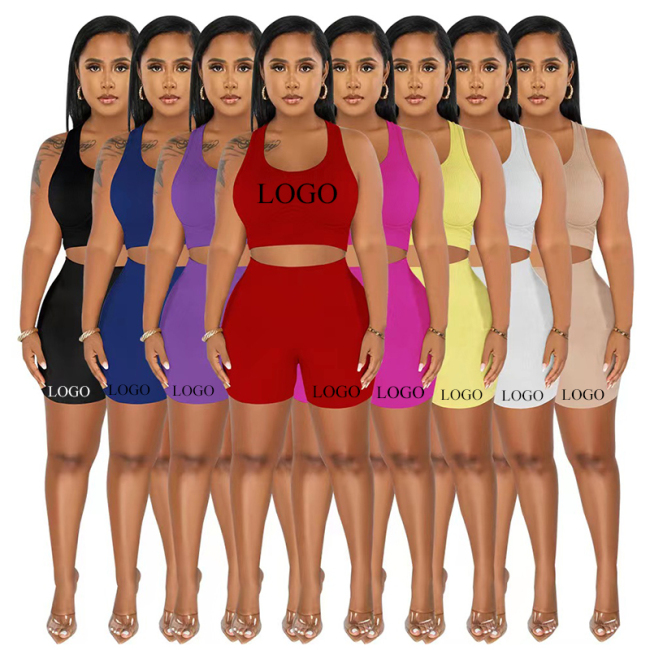 2023 Wholesale Tracksuit New Design Jogger Spring Plus Size Fitness Street Summer Sleeveless Sexy Two Pcs seamless Women Set