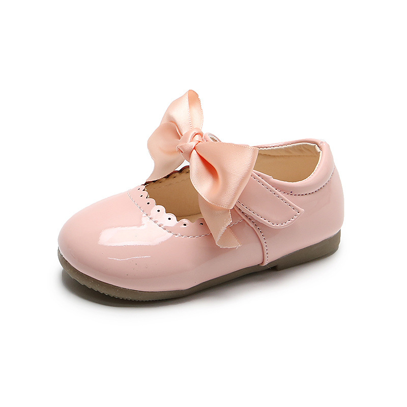 Conyson hot sale fashion spring size 15-30 child slip on Leather PU shoes rubber bottom baby girl princess bowknot dance shoes