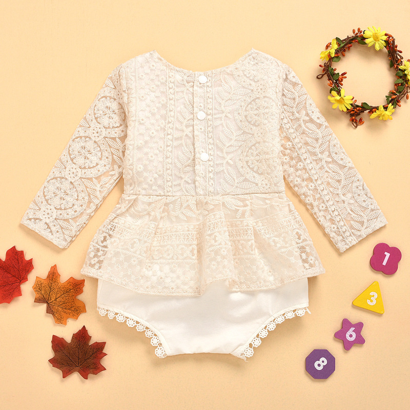 Hot Sale Baby Girl Long Sleeve Lace Romper Newborn Baby Tutu Dress Outfits Cheap Baby Girl Clothes