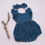 Conyson Hot Sale Summer Sleeveless Jumpsuit With Headband 2Pcs Sets Sweet 100% Cotton Baby Girl Rompers