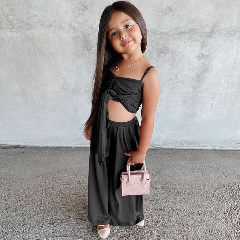 Conyson Hot Sale Kid Clothes Summer New Trend Suit Short Sleeve Halter Vest Top and Long Pants 2Pcs Children Baby Girls Sets