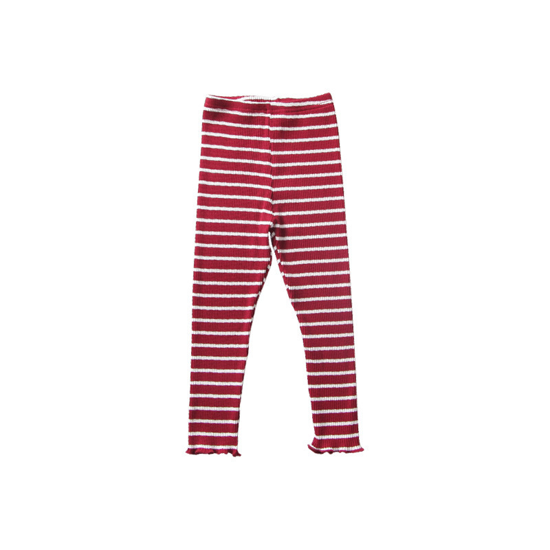Customize Tight Breathable 2-7Years Plain Dyed Knitted Girls Trousers Wholesale Stripe Kids Leggings