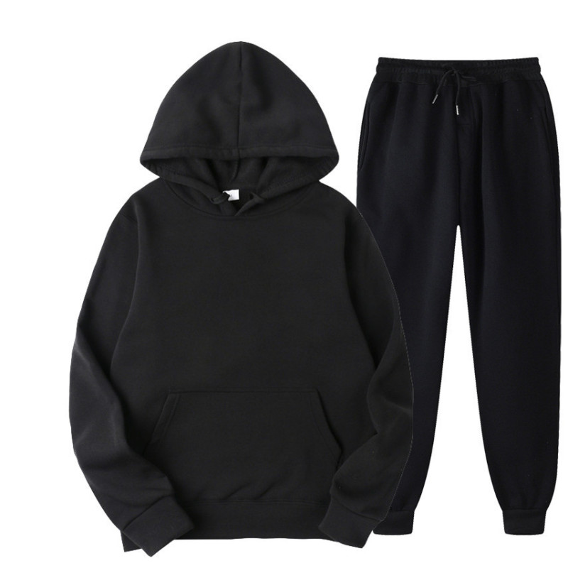 Custom Logo Solid Color Two Piece Over Size Hoodies Sweater Long Pants Outfits Tracksuits Sweatshirts Pants Mens Jogger Sets