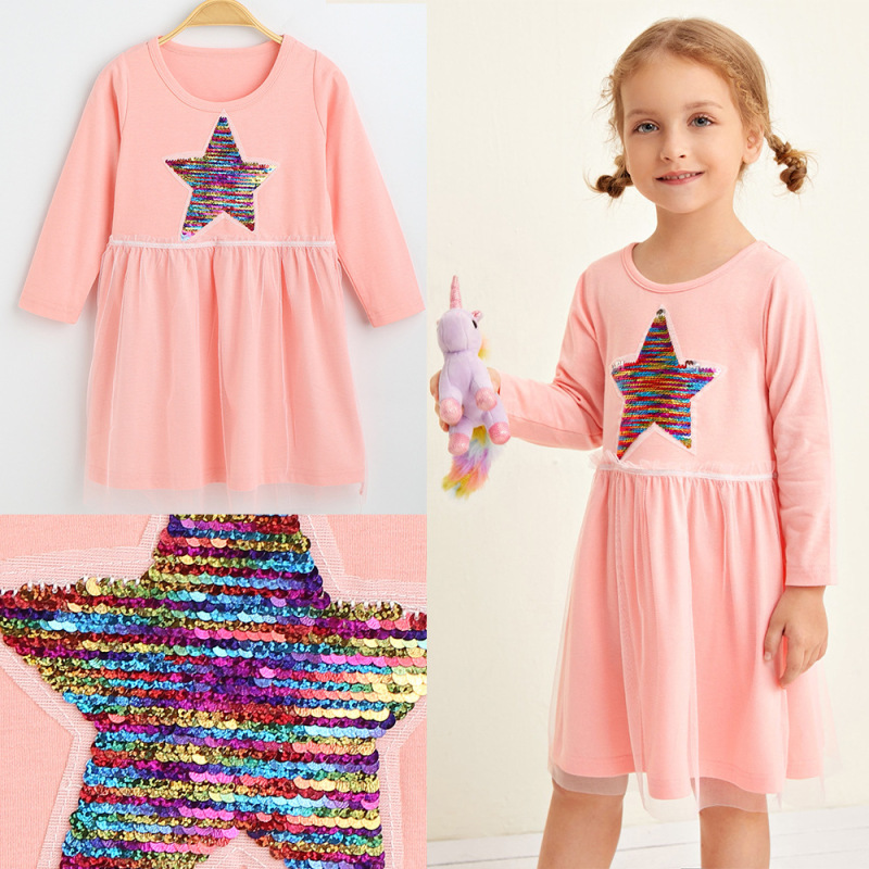 Conyson Hot Sale Sweet Girls Clothes Dresses Spring Autumn Long Sleeve Sequin Embroidery Patch Dress Kids Girl Hoodies Dress
