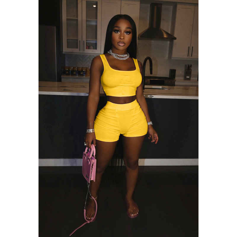 Conyson Summer Custom Logo 2 Piece Short Clothes Set Women Casual Solid Sleeveless Loungewear Women Clothing Suits