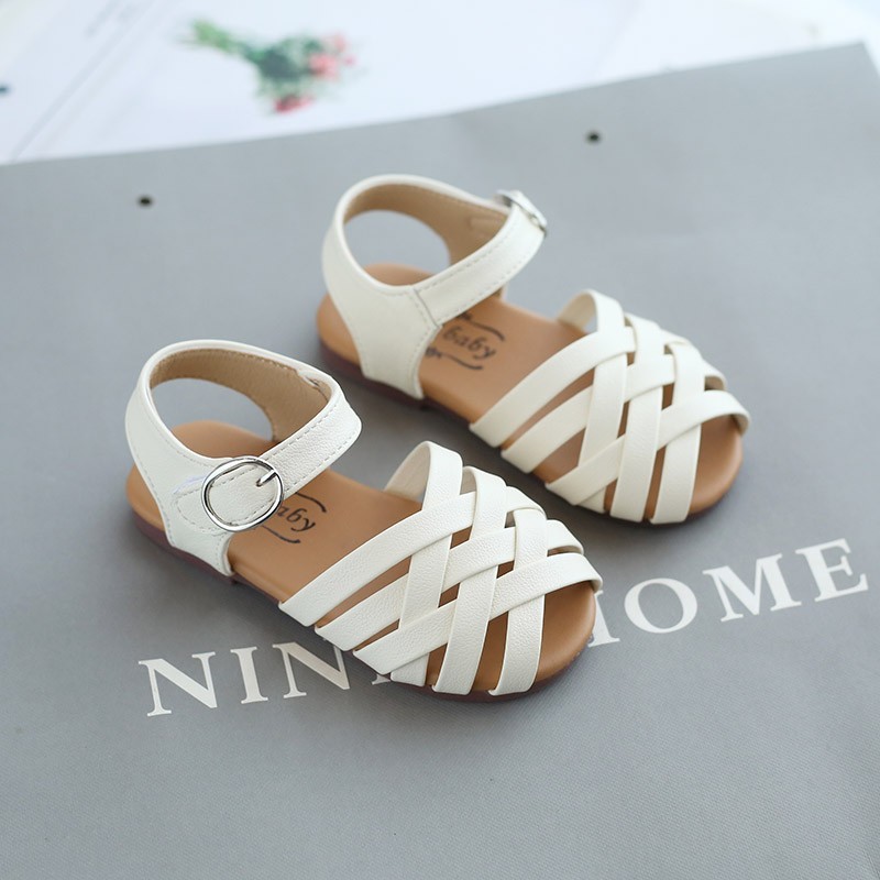 Toddler Girl's Sandals Peep Toe Cross Band Hollow Out Daily Plain Children Summer Shoes 21-30 Three Colors Light Kids Sliders