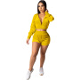 2023 Summer Fashion Jacket Hot Sale Leisure Sexy Long Sleeve Zipper Fitness Short top+shorts Korean cozy jogger Women Set