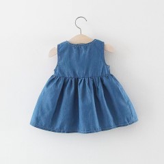 Conyson New Arrival Summer 90% Cotton 1-3 yrs Fashionable O-Collar Sleeveless Korean Style Bowknot Little Girls Denim Dresses