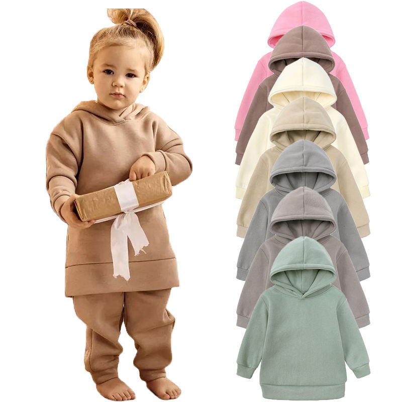 Conyson Custom embroidery cotton plain kids jogger sets pullover two pieces tracksuit children high quality kids sweatsuit sets
