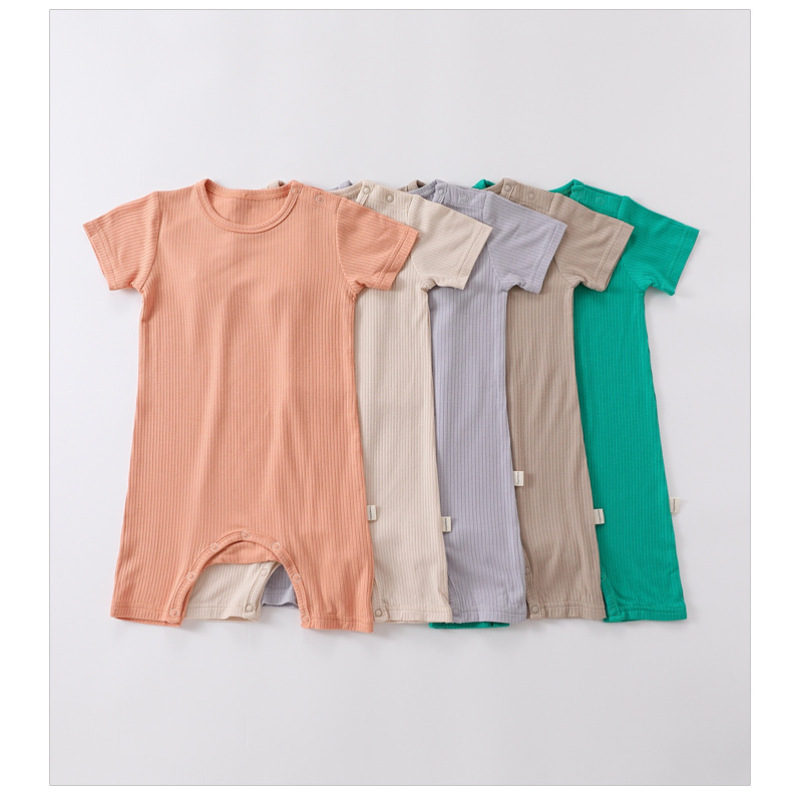 Conyson Wholesale Summer Unisex Baby Romper Short Sleeve One Piece Cotton Solid Knitted Infant Toddler Boys Clothes Romper