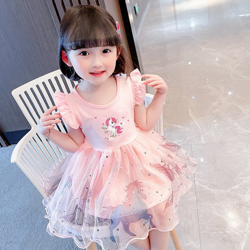 Girls Clothes 2022 New Summer Princess Dresses Flying Sleeve Kids Dress Unicorn Party Baby Dresses for Children Clothing 3-8Y