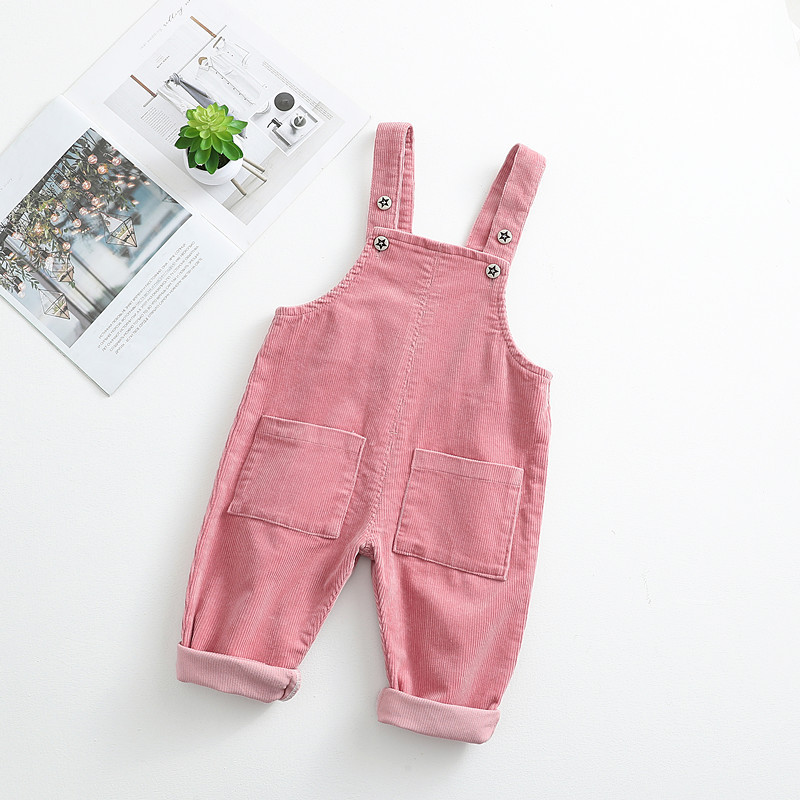 Wholesale Suspenders Style Kids Clothing Corduroy Pants Warm Knitting Kids Pants With Pockets Jumpsuit