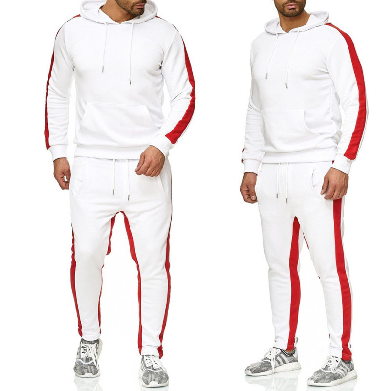 hot sale fashion custom logo adult Men Casual Solid Sports Suits Patchwork Hoodie+Pants Two Pieces Outfits Running Jogging Sets
