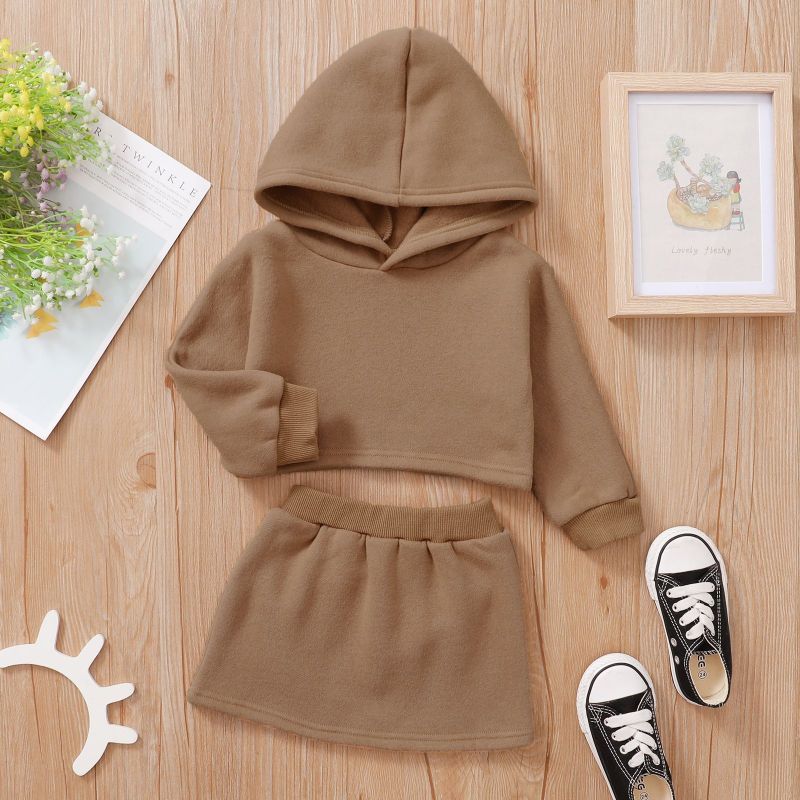 Fashion toddler girls clothes sets 1-5T kids solid hoodies long sleeve pullover tops baby girl A-Line skirt 2pcs set