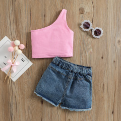 Conyson Wholesale Kids Girls Clothing Sets Summer New Western Style Baby Sleeveless Single Side Sling 2 Pcs Children Clothes Set