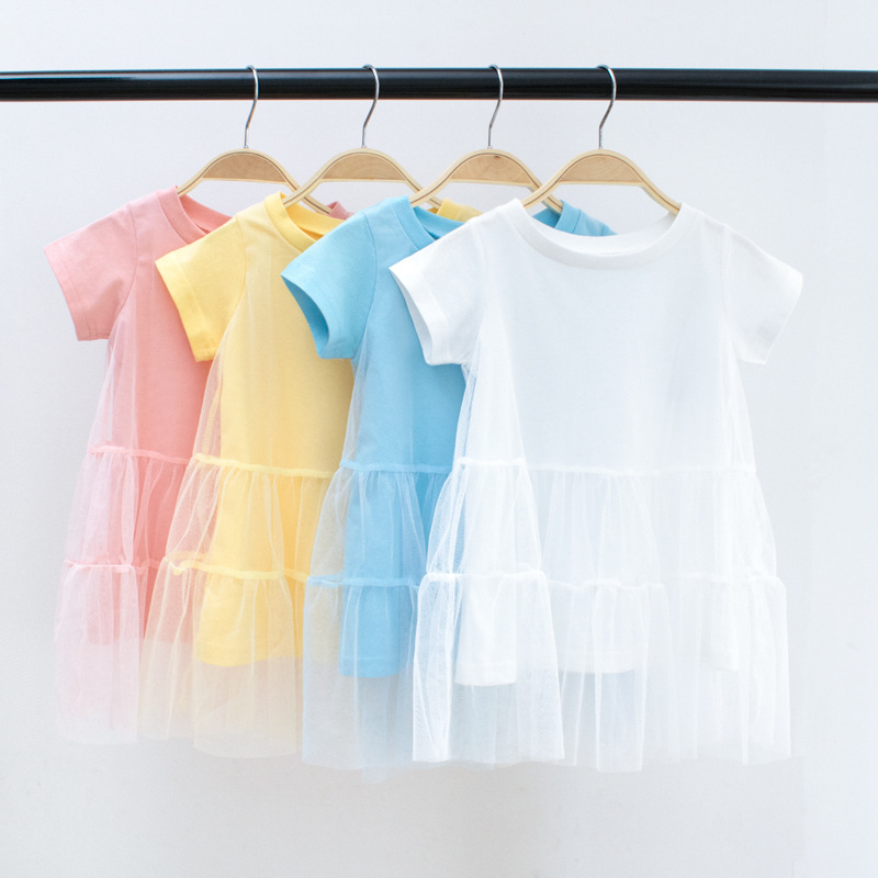 Conyson Boutique Summer Kids Clothes Children Clothes Baby Girls Princess Casual Layered Solid Skirt Puffy Short Sleeve Dress