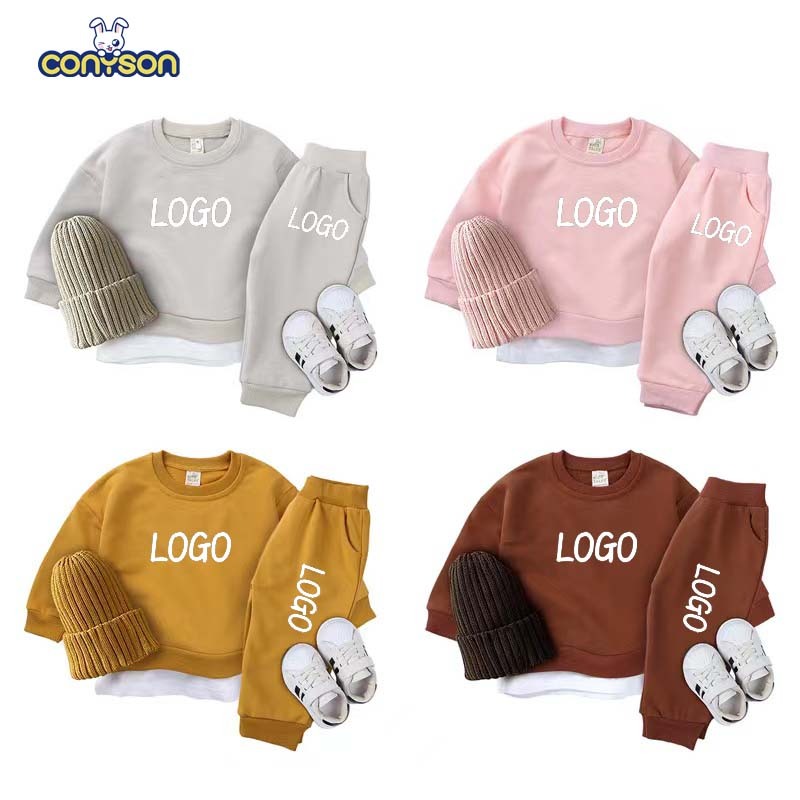 Kids Clothing Sets Custom Logo Patchwork Boys Girls Unisex Casual Clothes Jogger Set Sweat suit Tracksuit 2 Piece Sets