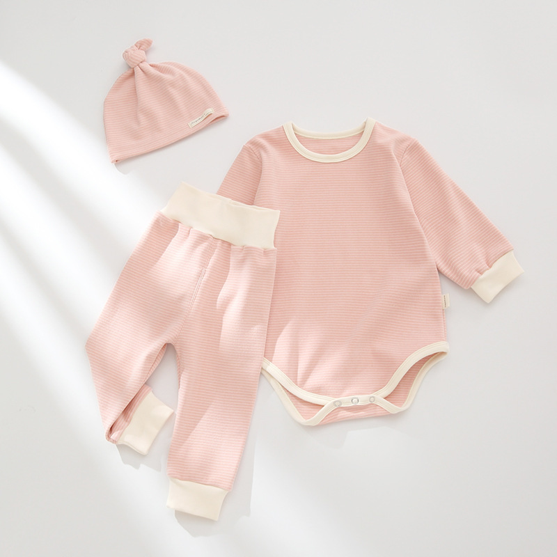 Conyson Wholesale New Casual Cotton Baby Clothing Set Infant Bodysuit With Pants Hats 3Pcs Kids Clothes Suit Baby Clothes set