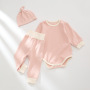 Conyson Wholesale New Casual Cotton Baby Clothing Set Infant Bodysuit With Pants Hats 3Pcs Kids Clothes Suit Baby Clothes set