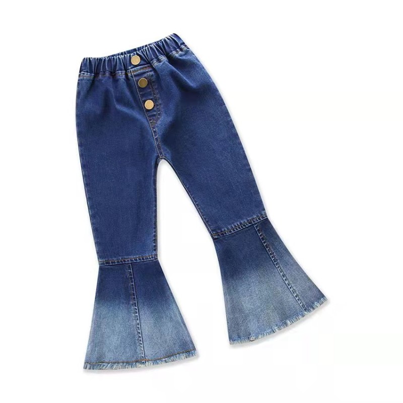 Conyson Design Ripped Jeans Toddler Girl Bell Bottoms Holes Print Girl Jeans Bell Bottom Pants Girls Elastic Waist Trousers