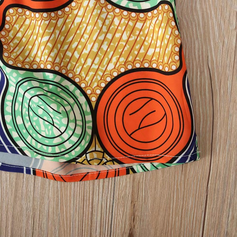 Conyson Summer kids baby clothes Cotton Colored Circle Patterns Sleeveless African Style A-line Halter Girls Princess Dress