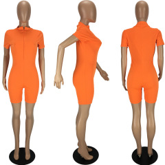 high quality new arrival fashion Summer designer Solid color Custom logo women one piece zipper clothing adult Ribbed clothes