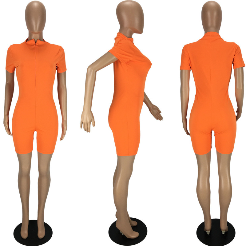 high quality new arrival fashion Summer designer Solid color Custom logo women one piece zipper clothing adult Ribbed clothes